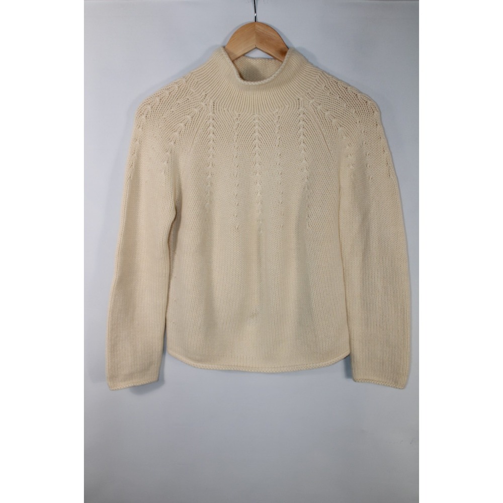 Brunello Cucinelli Women's Medium Cream Knit Mock Neck Cashmere Sweater